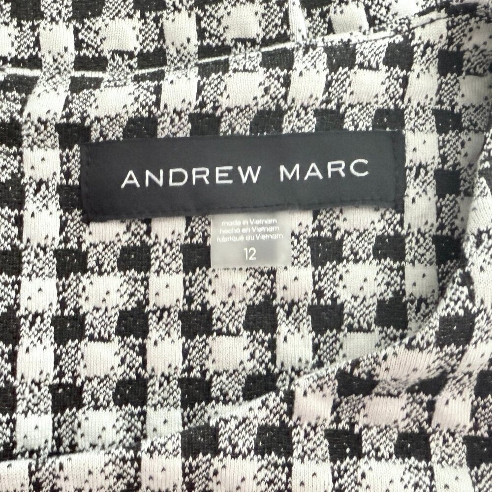 Andrew Marc Houndstooth Pleated Puffed Sleeve Round Neck Midi Sheath Dress - Picture 4 of 9